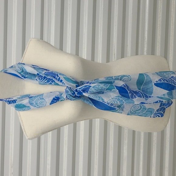 Scarf Shell Print Pastel & Marine Blue Print Lightweight Resortwear Cruise Beach - Picture 6 of 6